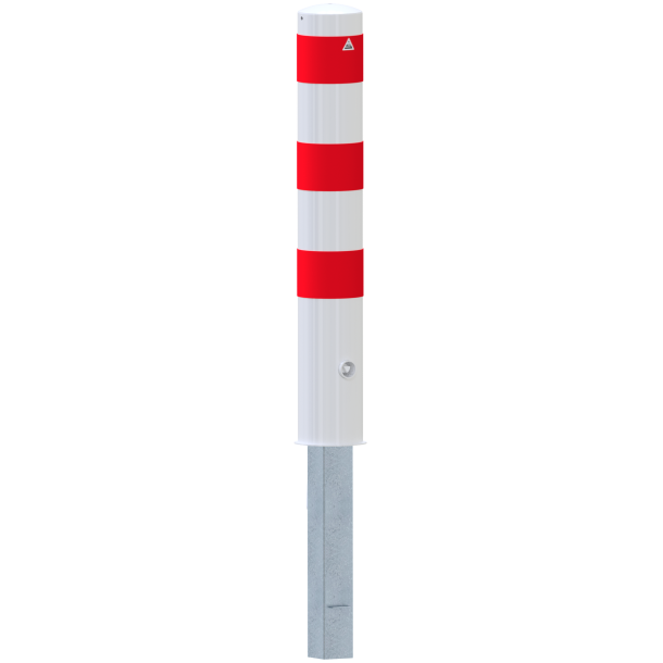 Barrier bollard | tubular steel  152 x 3.2 mm | removable | with triangular lock or profile cylinder lock | hot-dip galvanized and white coated withthree red reflecting stripes | removable, with triangular lock